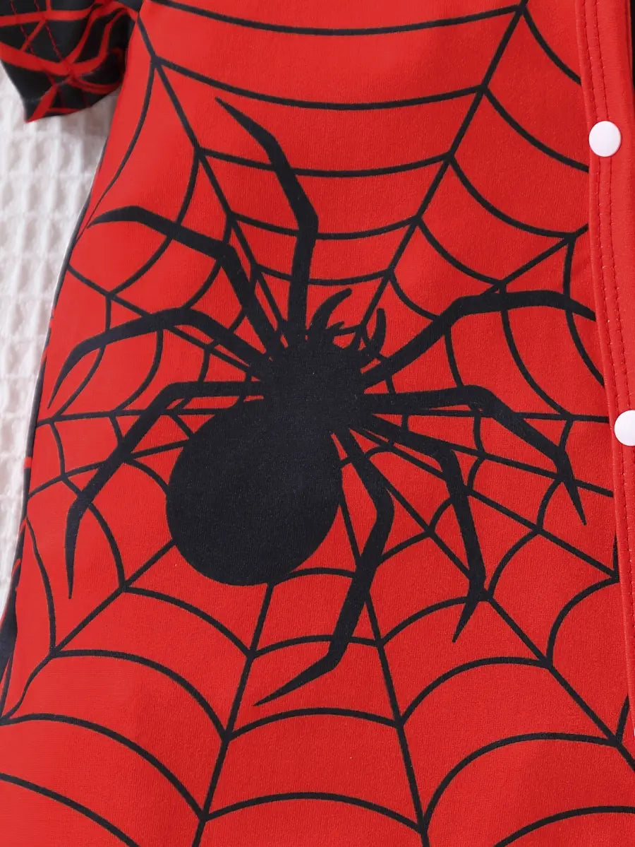Macacão Bebê Menino Manga Curta Estampa de Aranha e Teia Malha com Botões Recém-nascido ao 9 Meses — foto 6