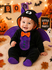 Macacão Bebê Menino Fantasia Morcego Halloween Capuz Orelhas Asas Fleece Preto Recém-Nascido ao 9 Meses — foto 1