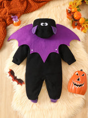 Macacão Bebê Menino Fantasia Morcego Halloween Capuz Orelhas Asas Fleece Preto Recém-Nascido ao 9 Meses — foto 2