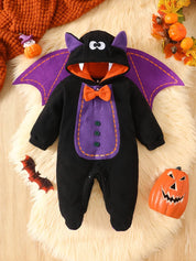 Macacão Bebê Menino Fantasia Morcego Halloween Capuz Orelhas Asas Fleece Preto Recém-Nascido ao 9 Meses — foto 4