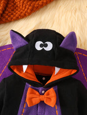 Macacão Bebê Menino Fantasia Morcego Halloween Capuz Orelhas Asas Fleece Preto Recém-Nascido ao 9 Meses — foto 5