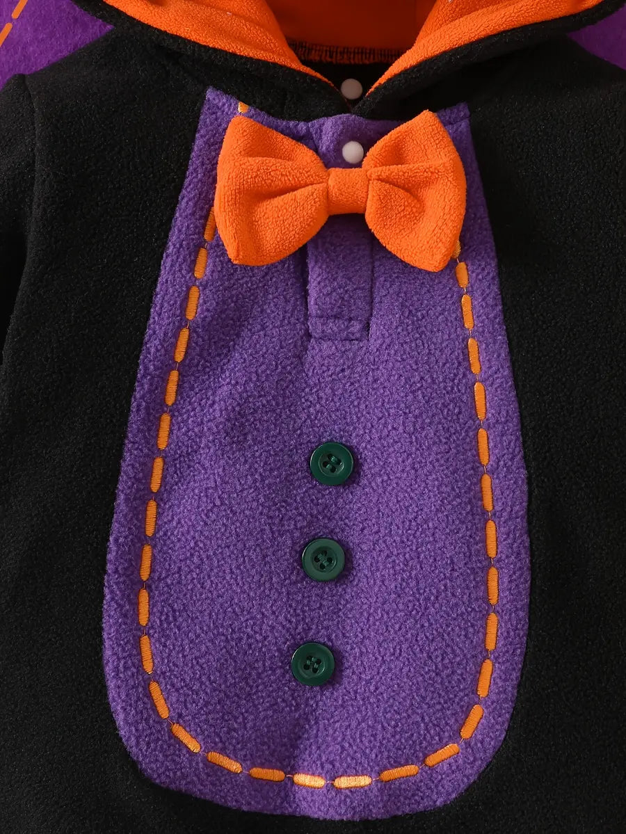 Macacão Bebê Menino Fantasia Morcego Halloween Capuz Orelhas Asas Fleece Preto Recém-Nascido ao 9 Meses — foto 7