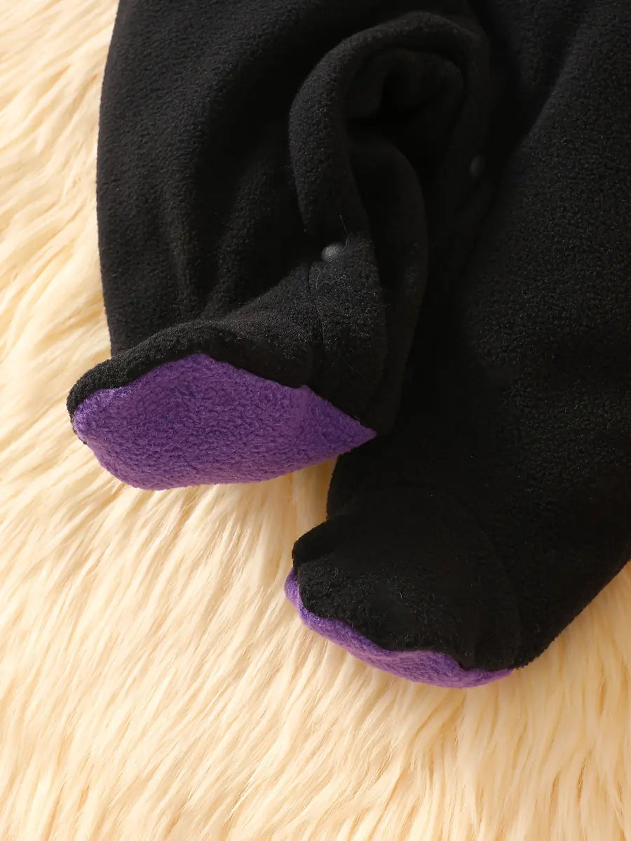Macacão Bebê Menino Fantasia Morcego Halloween Capuz Orelhas Asas Fleece Preto Recém-Nascido ao 9 Meses — foto 9