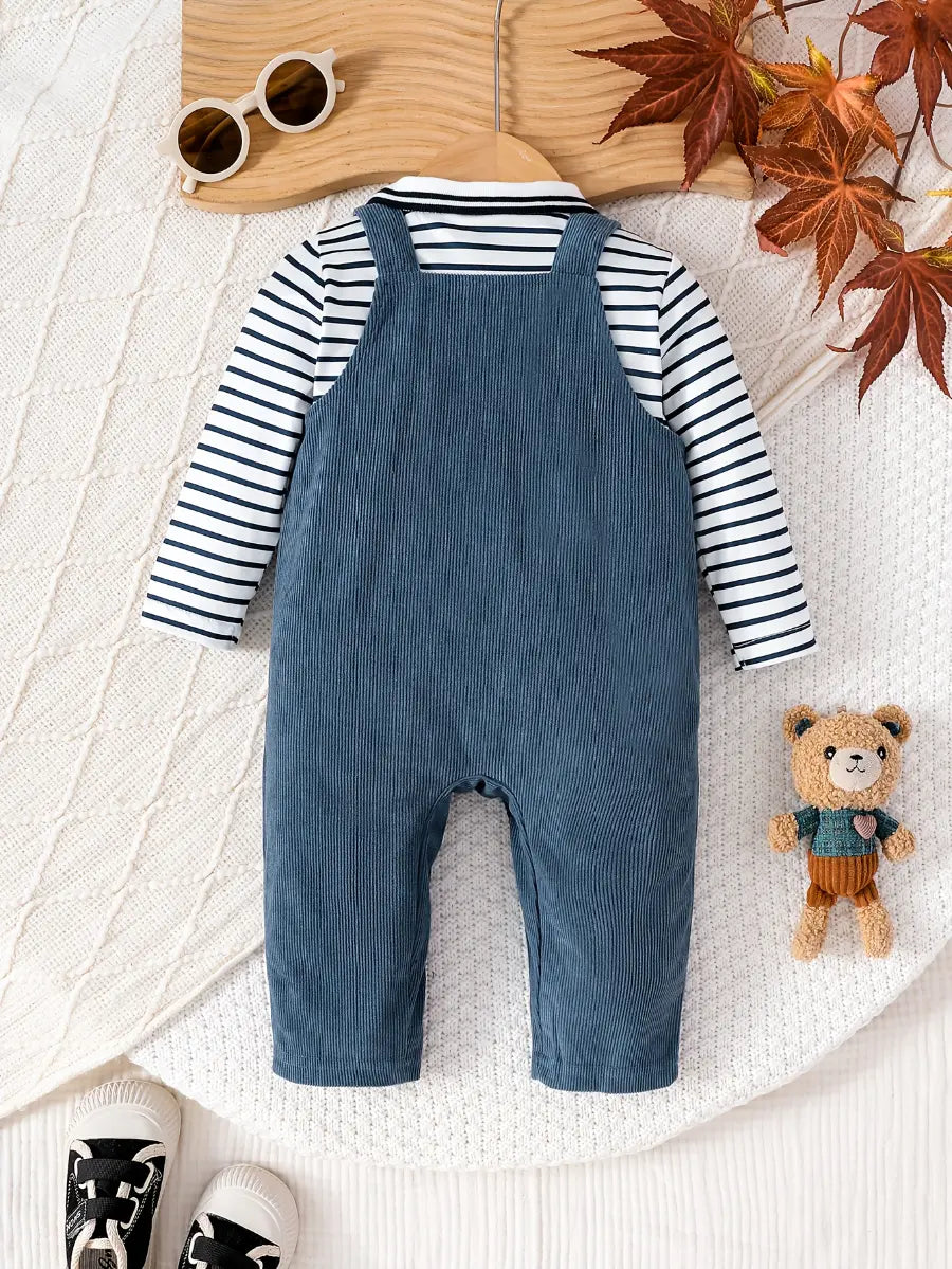 Conjunto Bebê Menino 2 Peças Camiseta Listrada e Jardineira Macacão Urso Marinheiro 3 aos 24 Meses — foto 3