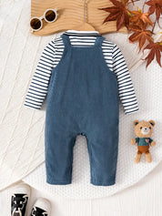 Conjunto Bebê Menino 2 Peças Camiseta Listrada e Jardineira Macacão Urso Marinheiro 3 aos 24 Meses — foto 3