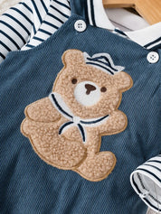Conjunto Bebê Menino 2 Peças Camiseta Listrada e Jardineira Macacão Urso Marinheiro 3 aos 24 Meses — foto 5