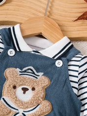Conjunto Bebê Menino 2 Peças Camiseta Listrada e Jardineira Macacão Urso Marinheiro 3 aos 24 Meses — foto 6