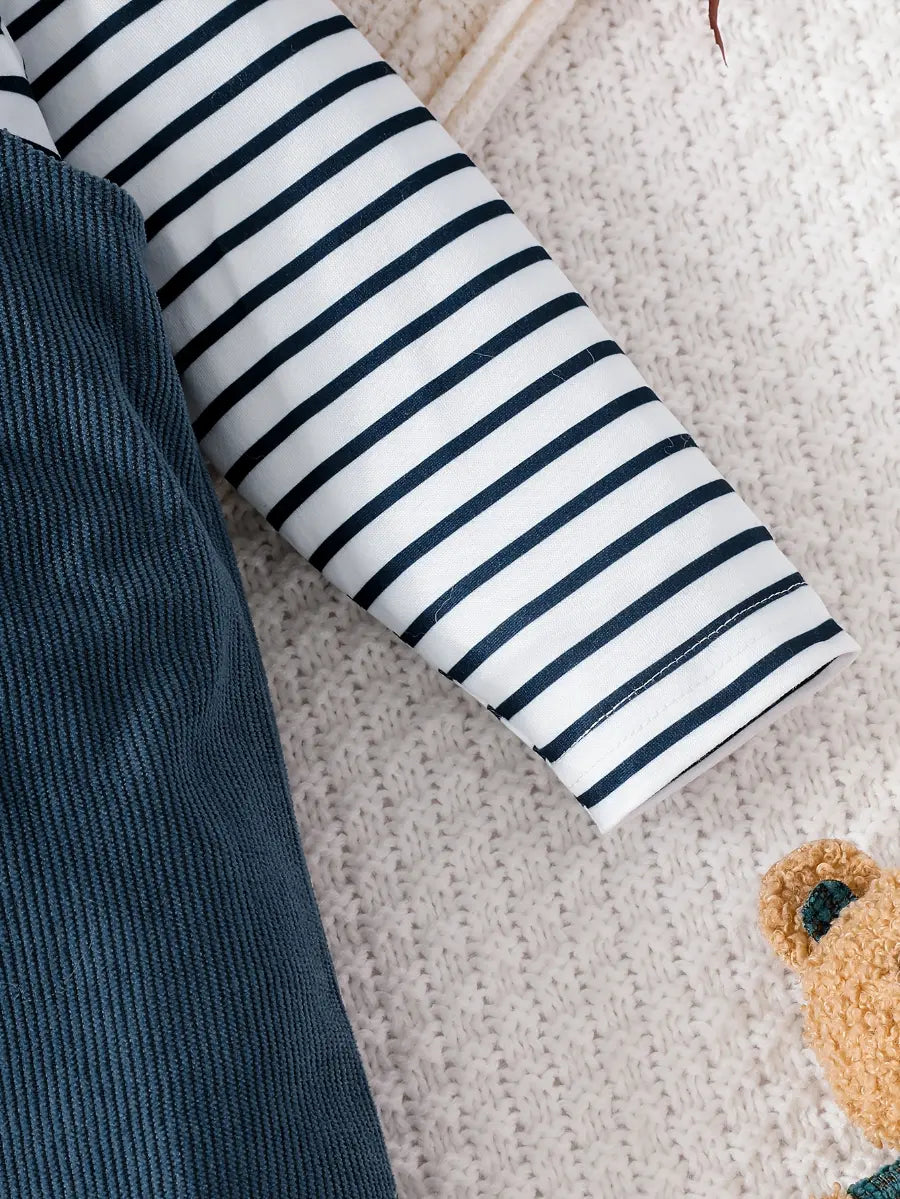 Conjunto Bebê Menino 2 Peças Camiseta Listrada e Jardineira Macacão Urso Marinheiro 3 aos 24 Meses — foto 7