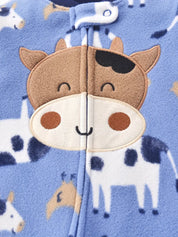 Macacão Pijama Bebê Menino com Pés Zíper Estampa de Vaca Fleece Outono Inverno 0 a 9 Meses — foto 5