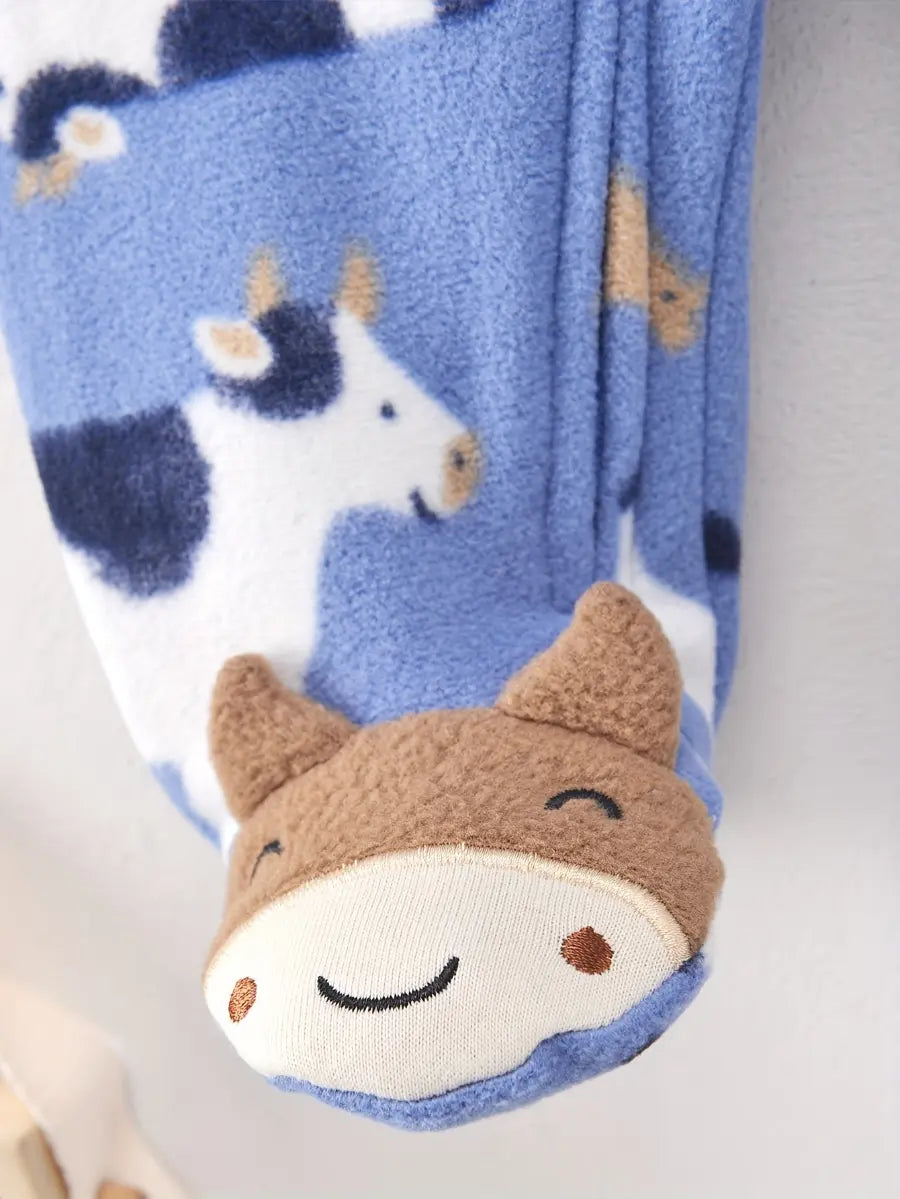 Macacão Pijama Bebê Menino com Pés Zíper Estampa de Vaca Fleece Outono Inverno 0 a 9 Meses — foto 7